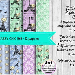 Papeles Digitales Shabby Chic Vintage Lila Y Verde Paris B63