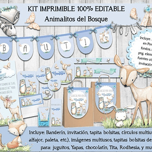 Kit Imprimible Animales Del Bosque Celeste 100% Editable
