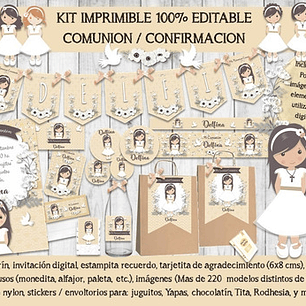 Kit Imprimible Comunion Beige Niña 1 - 100% Editable