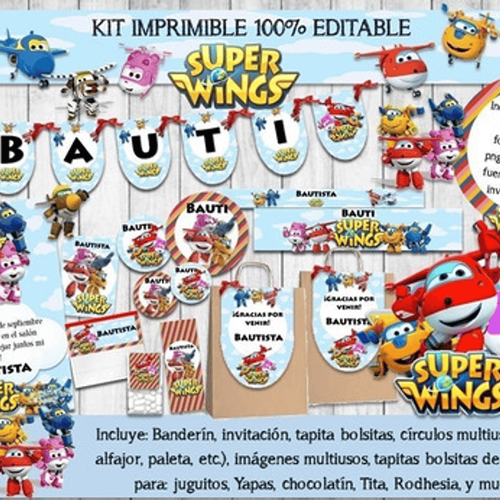 Kit Imprimible Candy Bar Super Wings 100% Editable 1