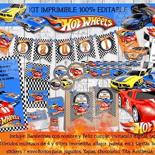 Kit Imprimible Candy Bar Hot Wheels 100% Editable