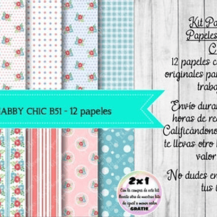 Papeles Digitales Shabby Chic Vintage Rosa Y Celeste B51