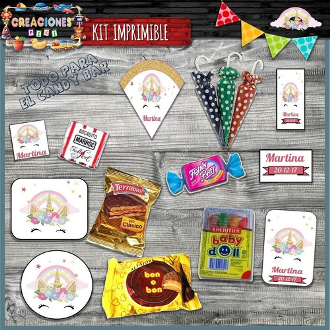Kit Imprimible Candy Bar Unicornio Dorado El Mas Completo 5