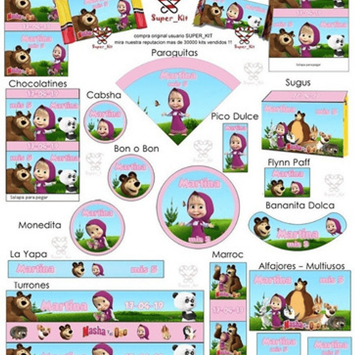 Kit Imprimible Masha Y El Oso Bosque Editable 3