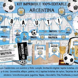 Kit Imprimible Candy Bar Futbol Argentina 100% Editable