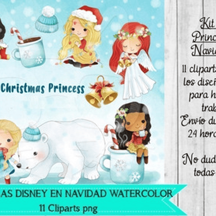 Cliparts Imagenes Png Princesas Disney Navidad Watercolor 1