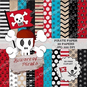 Kit Imprimible Piratas 20 Clipart - 20 Fondos
