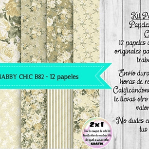 Papeles Digitales Shabby Chic Vintage Champagne Verde B82