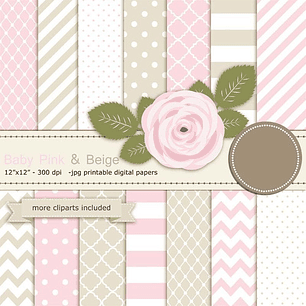 Kit Imprimible Baby Pink Beige 3 Clipart - 14 Fondos