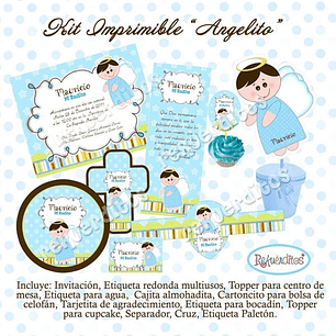 Kit Imprimible Editable Bautismo Angelito Azul