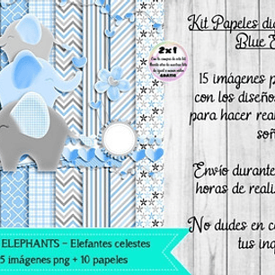 Papeles Y Cliparts Png Elefantes Celestes Kit Imprimible