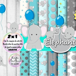 Cliparts Y Papeles Elefante Celeste Kit Imprimible