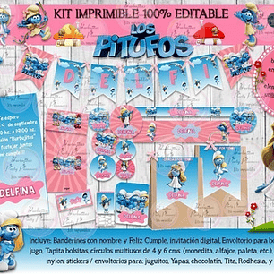 Kit Imprimible Candy Bar Los Pitufos Pitufina 100% Editable