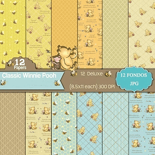 Kit Imprimible Winnie Pooh 12 Fondos