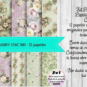 Papeles Digitales Shabby Chic Vintage Lila Y Verde B85