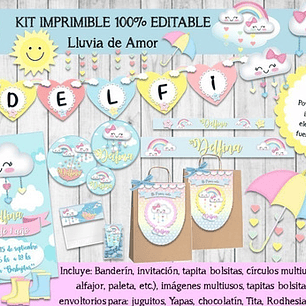 Kit Imprimible Candy Bar Lluvia De Amor Mod. 1 100% Editable