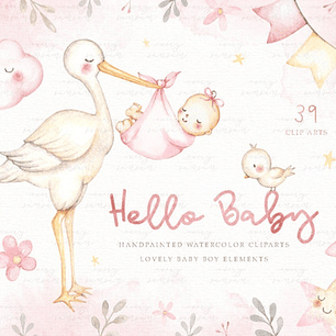 Cliparts Imagenes Png Cigüeña Y Bebe Niña Nena Acuarela Es8