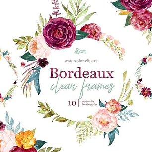 Cliparts Png Frames Florales Bordeau Acuarela Watercolor O6
