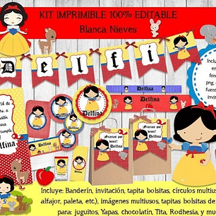 Kit Imprimible Candy Bar Blancanieves 100% Editable