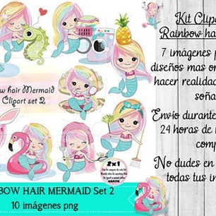 Cliparts Imagenes Png Rainbow Hair Mermaid Sirena Arco Iris2