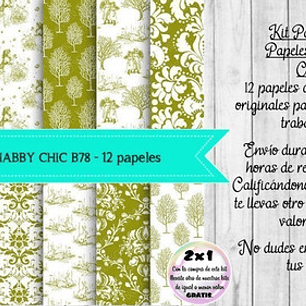 Papeles Digitales Shabby Chic Vintage Verde Y Blanco B78