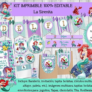 Kit Imprimible Candy Bar La Sirenita Mermaid 100% Editable