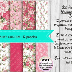 Papeles Digitales Shabby Chic Rosa Y Fucsia B23