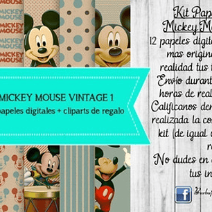 Papeles Fondos Digitales Mickey Mouse Vintage 1 Kit