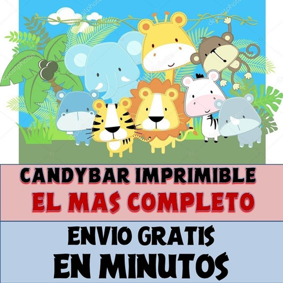 Kit Imprimible Candy Bar Animales De La Selva Mas Completo 1