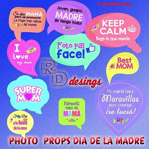 Kit Imprimible Photo Props Dia De La Madre - 10 Png.