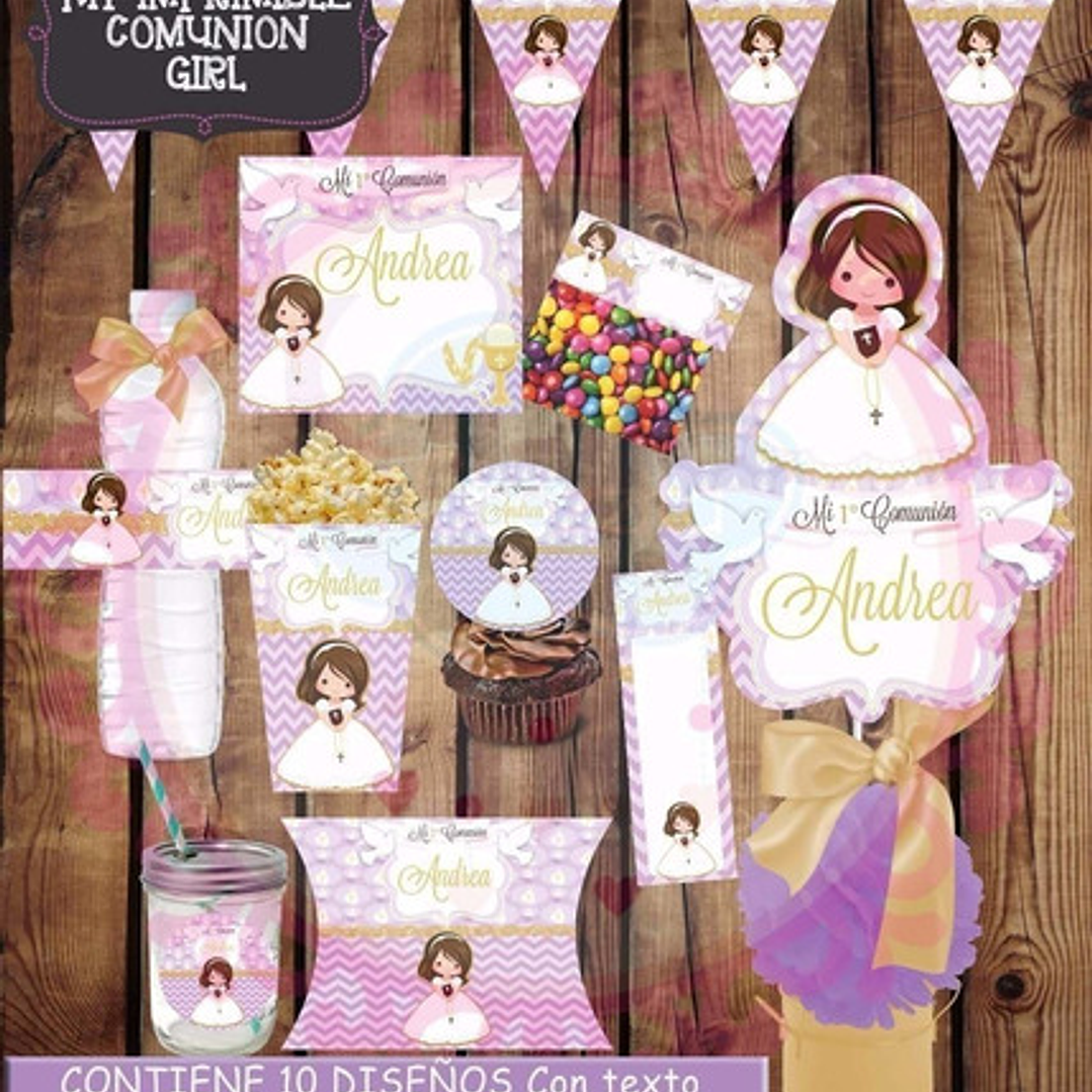 Kit Imprimible Editable Primera Comunión Nena 1