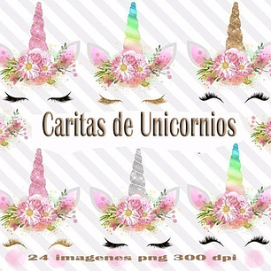 Kit Imprimible Carita De Unicornio 24 Imagenes Png