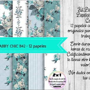 Papeles Digitales Shabby Chic Vintage Verde Azulado B42