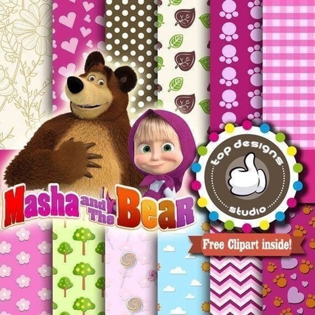 Kit Imprimible  Masha Y El Oso   7 Clipart     12 Fondos 1