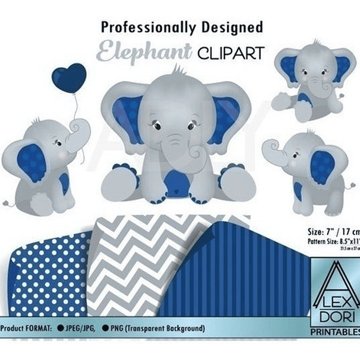 Papeles Y Cliparts Png Elefantes Azules 1 Kit Imprimible 1