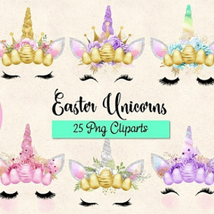 Clipart Easter Unicorns - Kit Imprimibles