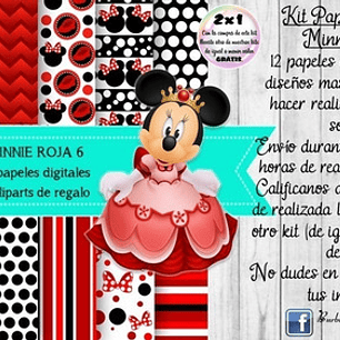 Papeles Fondos Digitales Minnie Roja 6 Kit Imprimible