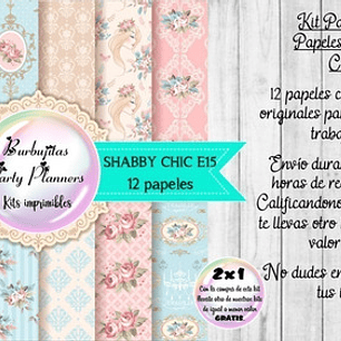 Papeles Digitales Fondos Shabby Rosa Celeste Floral E15