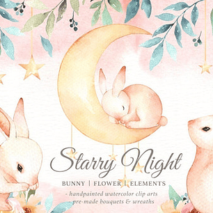 Cliparts Imagenes Png Conejos Y Luna Acuarelas Es18