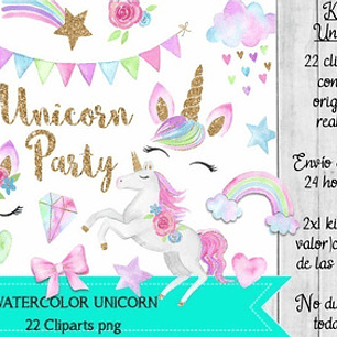 Cliparts Imagenes Png Unicornio Acuarela Kit Imprimible