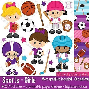 Kit Imprimible Deportes Nena - 72 Png / 5 Fondos