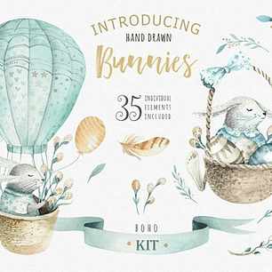 Cliparts Png Conejo Globo Celeste Acuarela Watercolor Pa6