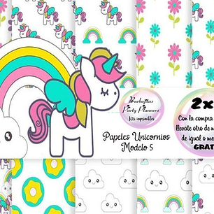 Papeles Fondos Digitales Unicornios Mod. 5 - Kit Imprimibles