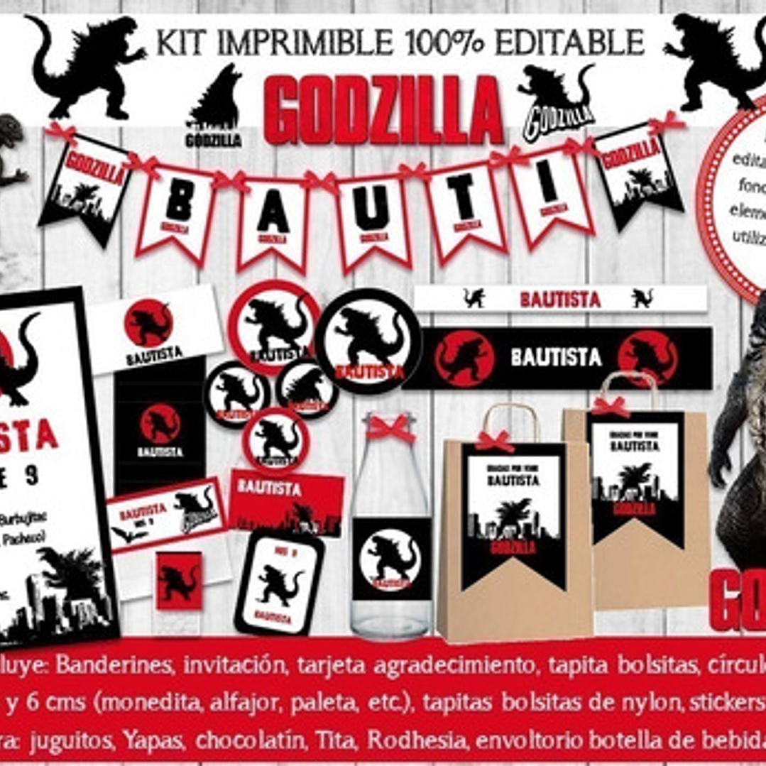 Kit Imprimible Candy Bar Godzilla 100% Editable 1