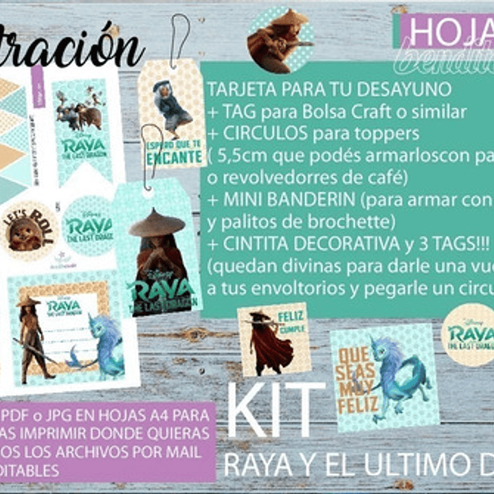 Kit Imprimible Desayuno Raya Y El Ultimo Dragón Disney Sisu 2