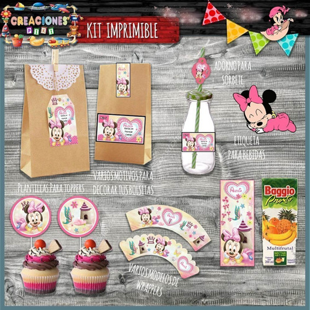 Kit Imprimible Candy Bar Minnie Bebe M2 El Mas Completo 3