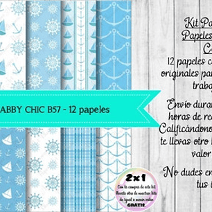 Papeles Digitales Shabby Chic Celeste Náutico B57
