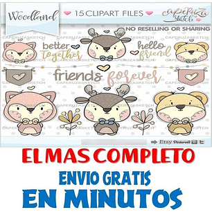 Pack Imágenes Clipart Tiernos Animalitos Bosque Caperuza