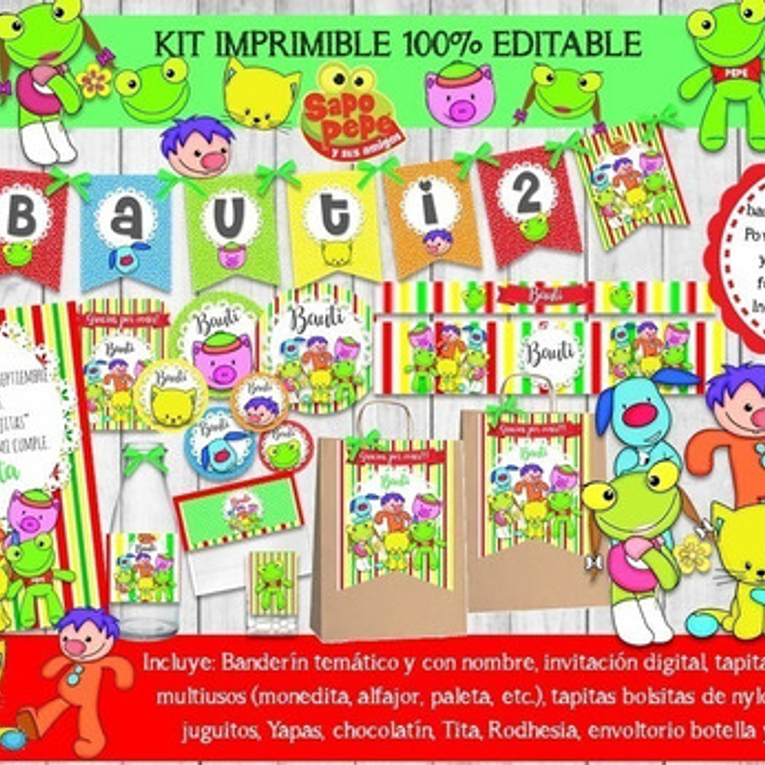 Kit Imprimible Candy Bar Sapo Pepe Y Sus Amigos Editable 1