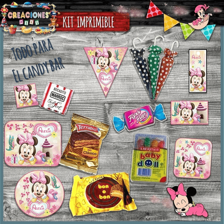 Kit Imprimible Candy Bar Minnie Bebe M2 El Mas Completo 6
